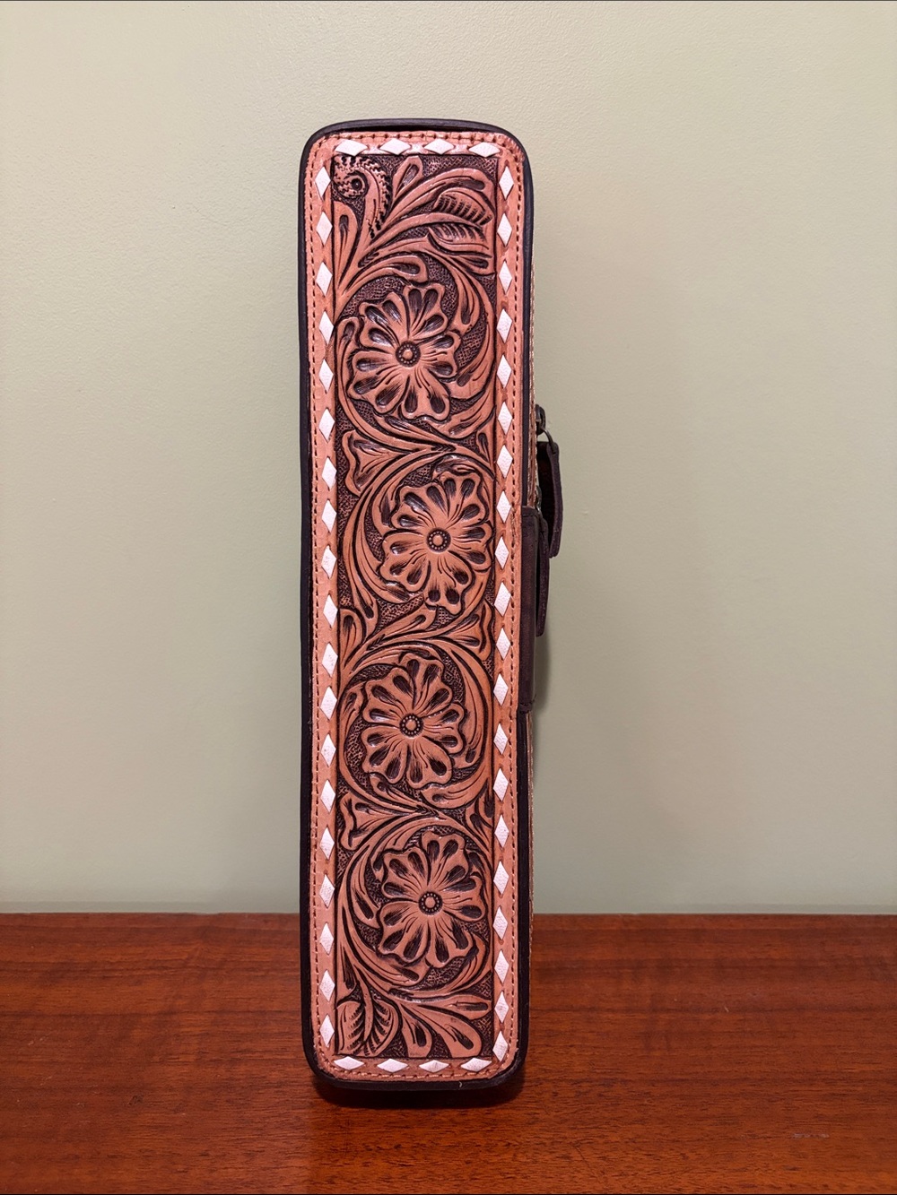 Hand-Tooled Floral Leather Hot Iron Travel Case - Brown